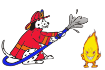 un perro bombero apagando un fuego